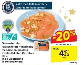 Gerookte zalm, kaasschilfers + marinade met dille en mosterd kwaliteitsketen carrefour