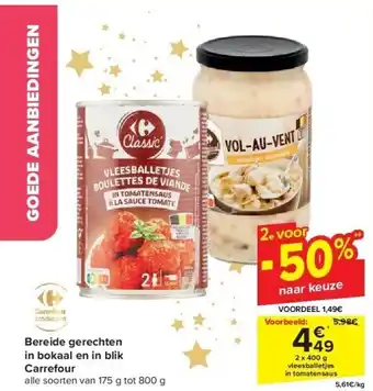 Carrefour Bereide gerechten in bokaal en in blik carrefour aanbieding
