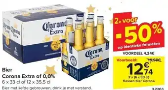 Carrefour Bier corona extra of 0,0% aanbieding