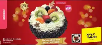 Carrefour Biscuit met chocolade en vers fruit aanbieding