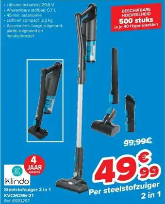Carrefour Steelstofzuiger 2 in 1 kvcm296-21 aanbieding