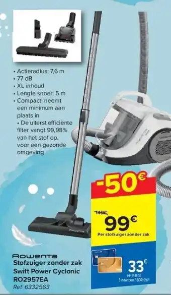 Carrefour Stofzuiger zonder zak swift power cyclonic ro2957ea aanbieding