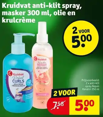 Kruidvat Kruidvat anti-klit spray, masker 300 ml, olie en krulcrème aanbieding
