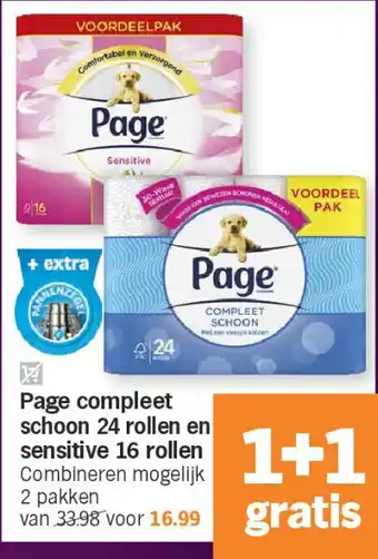 Albert Heijn Page compleet schoon 24 rollen en sensitive 16 rollen aanbieding