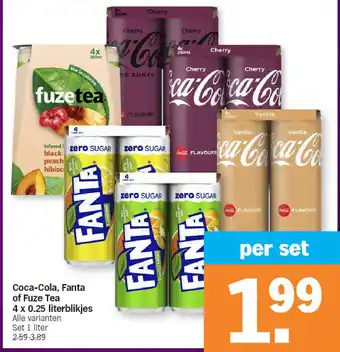Albert Heijn Coca-cola, fanta of fuze tea 4 x 0.25 literblikjes aanbieding