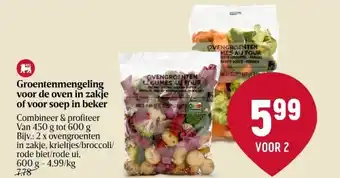 Delhaize Groentenmengeling voor de oven in zakje of voor soep in beker aanbieding