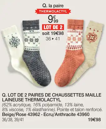 Damart LOT DE 2 PAIRES DE CHAUSSETTES MAILLE LAINEUSE THERMOLACTYL aanbieding