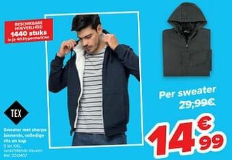 Carrefour Sweater met sherpa binnenin, volledige rits en kap aanbieding