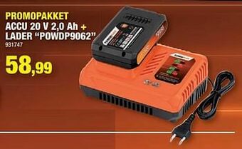 Hubo Powerplus promopakket accu 20 v 2,0 ah + lader powdp9062 aanbieding
