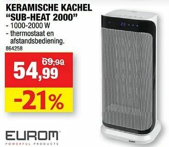 Hubo Eurom keramische kachel sub-heat 2000 aanbieding