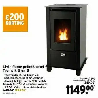 GAMMA Livin’flame pelletkachel tromvik 6 en 8 aanbieding