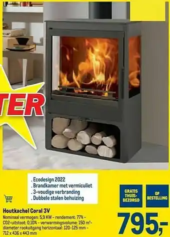 Makro Houtkachel coral 3v aanbieding