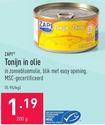 ALDI Zapi Tonijn in olie aanbieding