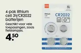 HEMA 4-pak lithium cell 3v-cr2032 batterijen aanbieding
