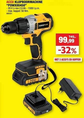 Hubo Powerplus accu klopboormachine powx00450 aanbieding