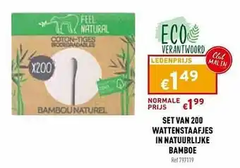 Trafic Set van 200 wattenstaafjes in natuurlijke bamboe aanbieding