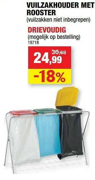Hubo Vuilzakhouder met rooster drievoudig aanbieding