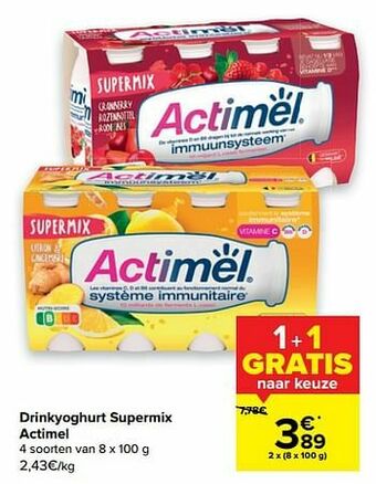 Carrefour Drinkyoghurt supermix actimel aanbieding
