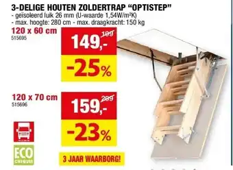 Hubo 3-delige houten zoldertrap “optistep” aanbieding