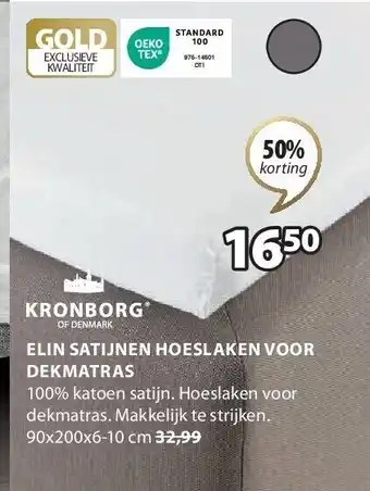 Jysk Elin satijnen hoeslaken voor dekmatras aanbieding