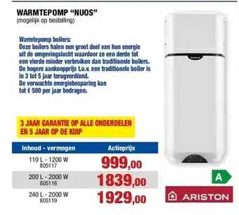 Hubo Warmtepomp “nuos” aanbieding