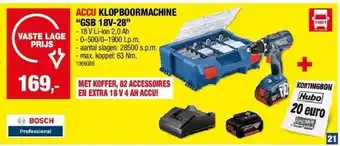 Hubo Accu klopboormachine “gsb 18v-28” aanbieding