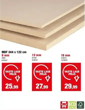 Hubo Mdf 244 x 122 cm aanbieding
