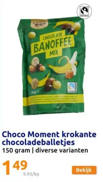 Action Choco Moment krokante chocoladeballetjes 150 gram aanbieding