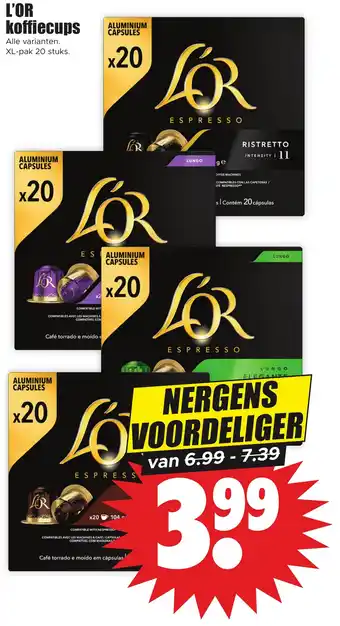 Dirk L'OR koffiecups Alle varianten. XL-pak 20 stuks. aanbieding