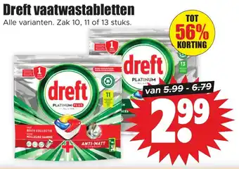 Dirk Dreft vaatwastabletten Alle varianten. Zak 10, 11 of 13 stuks. aanbieding
