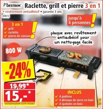 Raclette, grill et pierre 3 en 1 800W