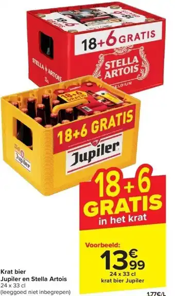 Carrefour Krat bier jupiler en stella artois aanbieding