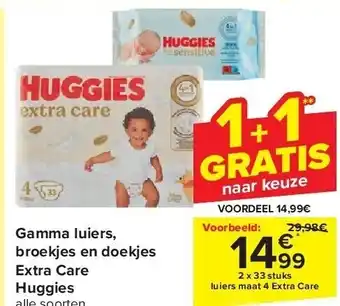 Carrefour Gamma luiers, broekjes en doekjes extra care huggies aanbieding