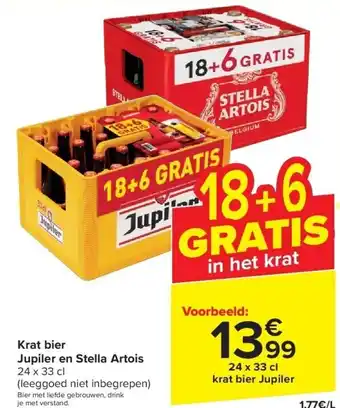 Carrefour Krat bier jupiler en stella artois aanbieding