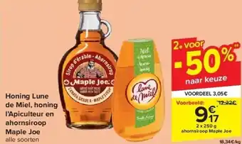 Honing lune de miel, honing l’apiculteur en ahornsiroop maple joe