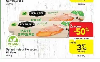 Carrefour Spread natuur bio vegan fit food 150 g aanbieding