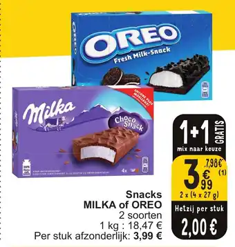 Cora Snacks MILKA of OREO 2 x (4 x 27g) aanbieding