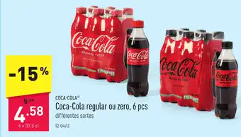 ALDI Coca-Cola regular ou zero, 6 pcs 6 x 37,5 cl aanbieding