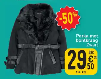 Cora Parka met bontkraag Zwart aanbieding
