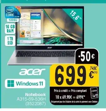 Cora Notebook a315-59-536h aanbieding