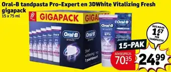 Kruidvat Oral-b tandpasta pro-expert en 3dwhite vitalizing fresh gigapack aanbieding