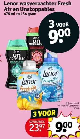 Kruidvat Lenor wasverzachter fresh air en unstoppables aanbieding