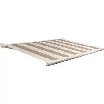 Brico Domasol zonnetent elektrisch met afstandsbediening ’Factor 20-C’ beige/wit brede strepen 500 x 300 cm aanbieding