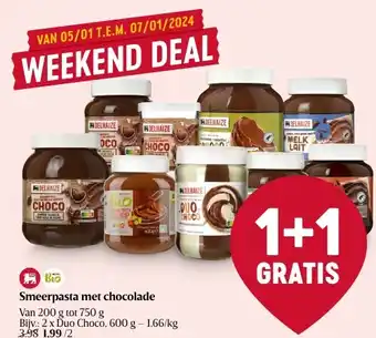 Delhaize Smeerpasta met chocolade aanbieding