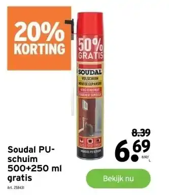 GAMMA Soudal pu- schuim 500+250 ml gratis aanbieding