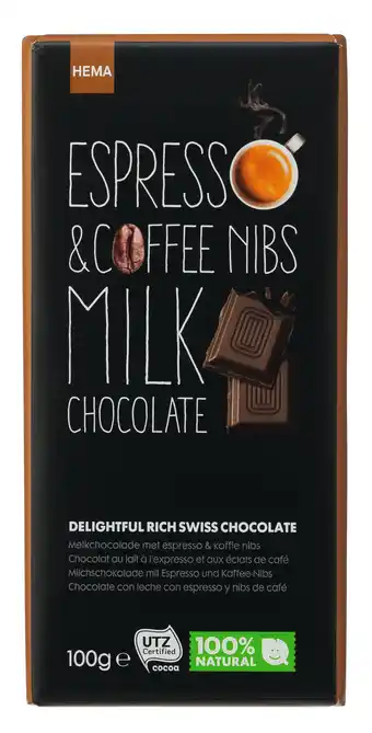 Hema melkchocolade met espresso en koffie nibs