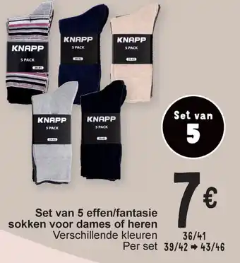 Set van 5 effen/fantasie sokken voor dames of heren