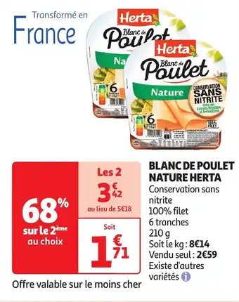 Auchan BLANC DE POULET NATURE HERTA aanbieding