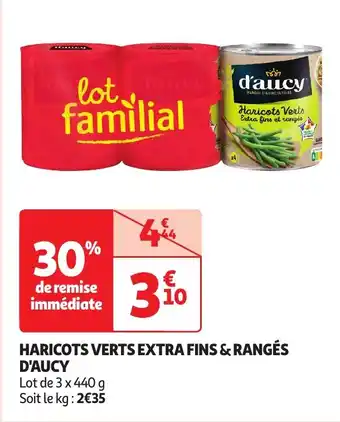 Auchan HARICOTS VERTS EXTRA FINS & RANGÉS D'AUCY 3 x 440 g aanbieding