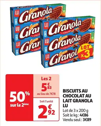 Auchan BISCUITS AU CHOCOLAT AU LAIT GRANOLA LU aanbieding